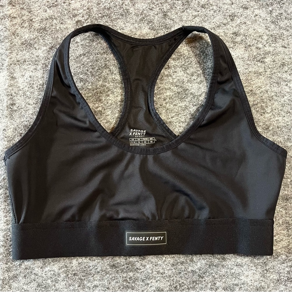 Savage X Fenty Sports Bra Women's Sz L 12/14 Black Racerback Stretch Yoga Sports